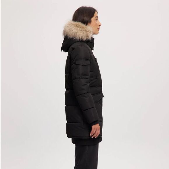 Noize Astrid Mid Length Black Parka Jacket Faux Fur Hood Coat Size Small - Picture 7 of 15